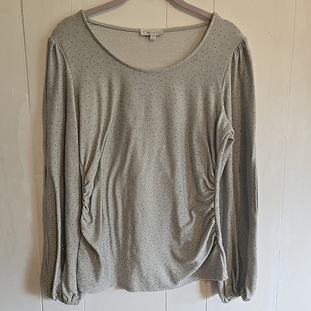 Chenault Women Long Sleeve Diamond Stretchy Rouched Sides Shirt Size Large